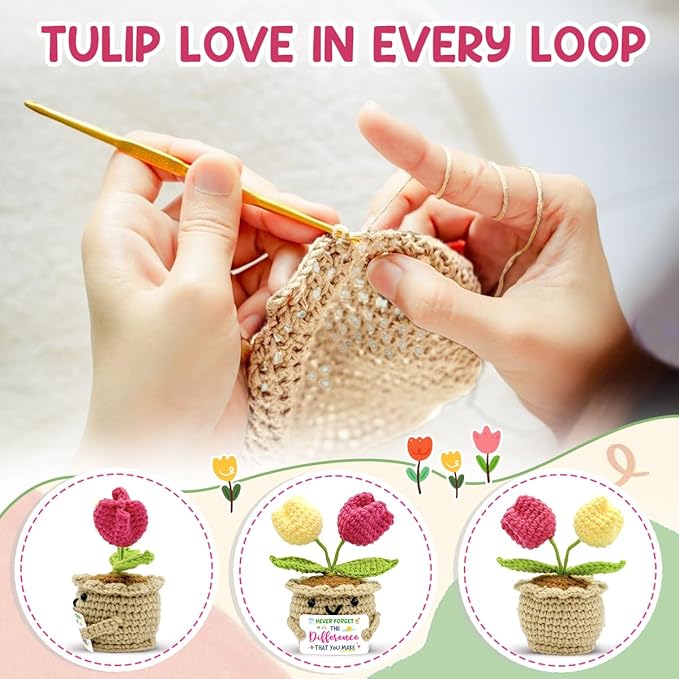 Appreciation Gifts for Coworkers 2025, Positive Crochet Tulips Plants, Inspirational Mentors Nurses Boss Teacher Thank You Gift, Never Forget The Difference You Make Birthday Gifts for Women Men