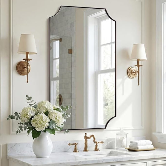 ANDY STAR Brushed Bronze Mirror, 24"x40" Bathroom Vanity Mirror, Scalloped Rectangle Mirror with Rust-Proof Stainless Steel 1" Frame, Hangs Vertically or Horizontally
