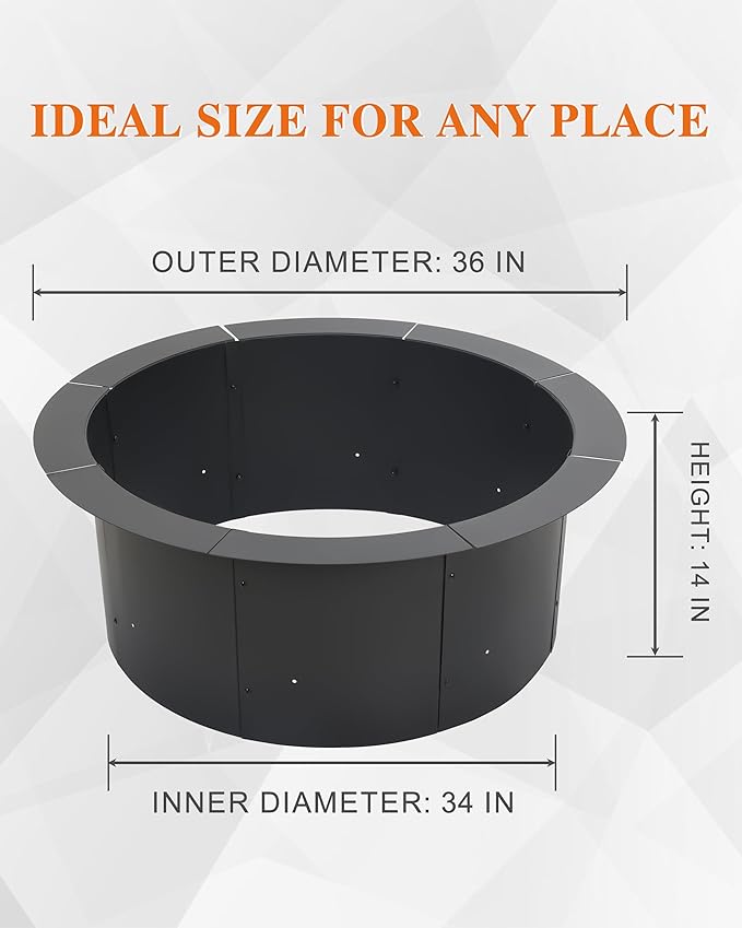 BPS 36 Inch Fire Pit Ring, Heavy Duty Metal Round Fire Pit for Outdoor DIY Wood Burning, Backyard, Camping, Patio Bonfire