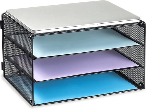DALTACK 3-Tier Letter Tray - Mesh Metal Desk Organizer with Sliding Trays for A4 Paper & Mail | Black