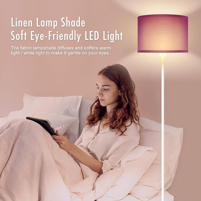 Floor Lamp for Bedroom, Purple Standing Lamp, Modern Stand Up Lamps with Lampshade, 59" Tall Lamp, Foot Switch, Small Corner Lamp Decor for Kids Room, Living Room , Den, Office(NO Bulb,E26 Base)