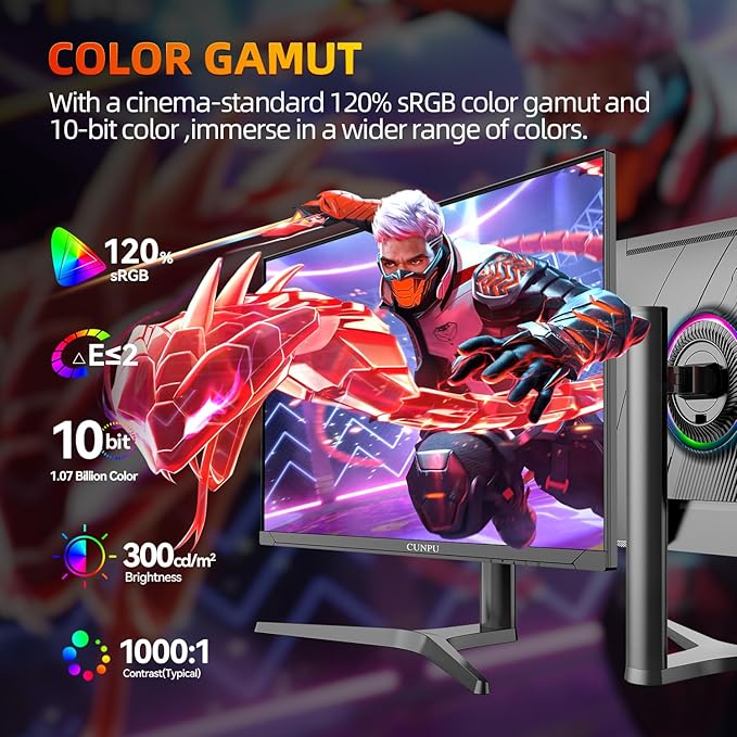 32 Inch 4k Gaming Monitor, 144Hz UHD Fast IPS Panel, 1ms GTG, sRGB 120%,10 Bit, Gsync & FreeSync, Support Xbox PS5 4k 120Hz VRR ALLM, HDMI 2.1,DP 1.4, Height/Vertical Adjustment