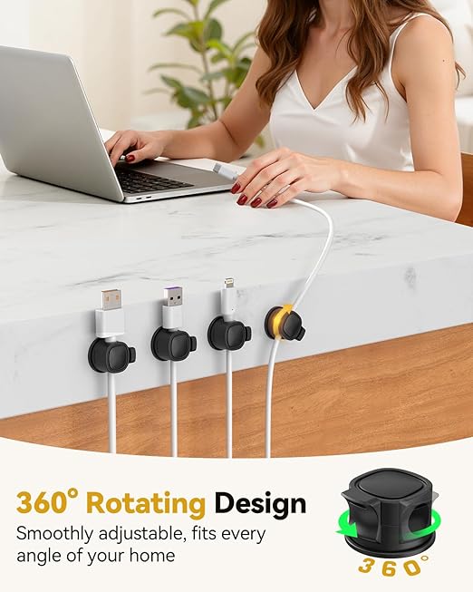 8Pack Rotatable Cord Organizer, INCHOR Cable Organizer, Spring Cable Clips With Clasp Lock, Smooth Adjustable Cord Holder for Nightstand Car Home Office (Black)