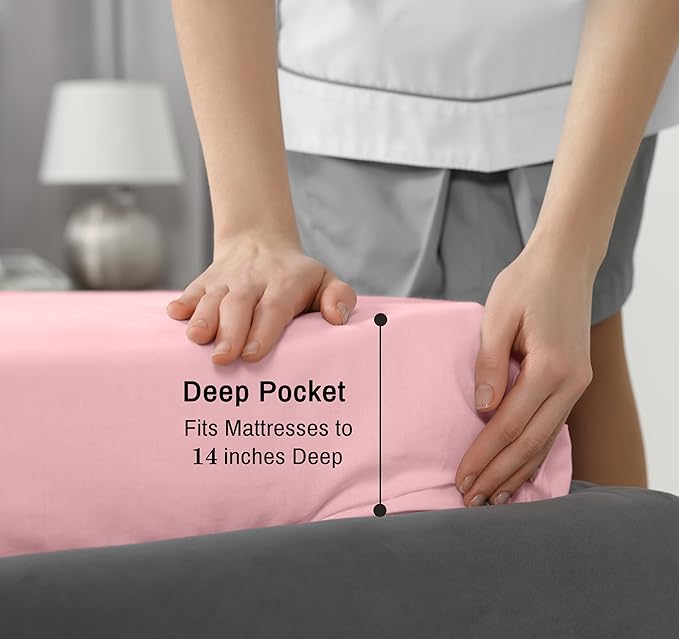 RUVANTI 100% Cotton California King Sheet Sets, 4 Pieces, Soft & Breathable Percale Weave Bedding, Deep Pocket 14", Hotel Standard, Crisp Cool Feel & Durable, Perfect Dyed Sheets, Bridal Rose