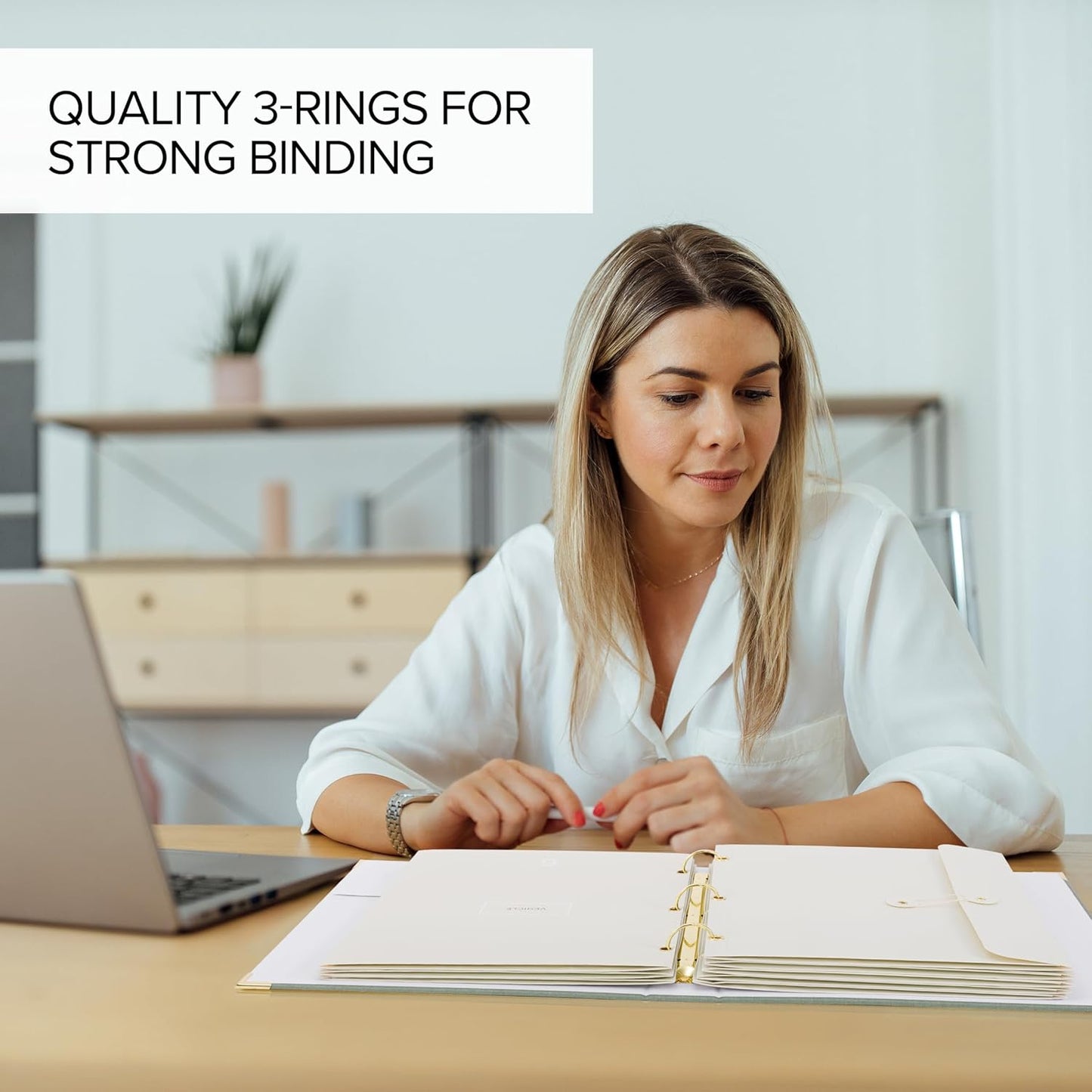 Sturdy Document Organizer Set - Beautiful Linen 3-Ring Binder with Expanding Storage & Labels