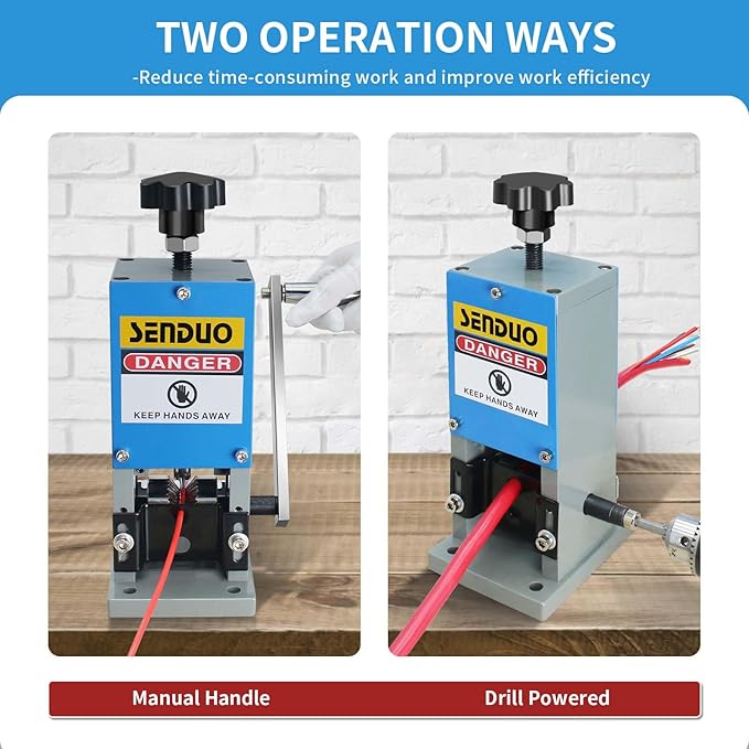Manual Wire Stripping Machine Speed 50FT/MIN Wire Stripper Machine Wire Gauge Range 0.06-1inch Portable Copper Wire Peeler Machine Two Blades Included for Scrap Copper Wire Cable Stripping