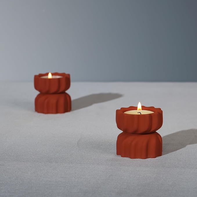 Spiral Grain Tealight Candle Holder Set of 2; Cement Tea Light Votive Candle Holder with a Twist; Decorative Small Cement Tea Light Holder for Coffee or Dining Table Decor; 2 x 2.1 Inches