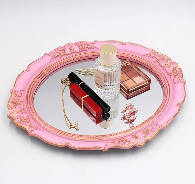 YCHMIR Vintage Decorative Wall Mirror 14.8 x 13.1 Inch Oval Mirror（Pink）