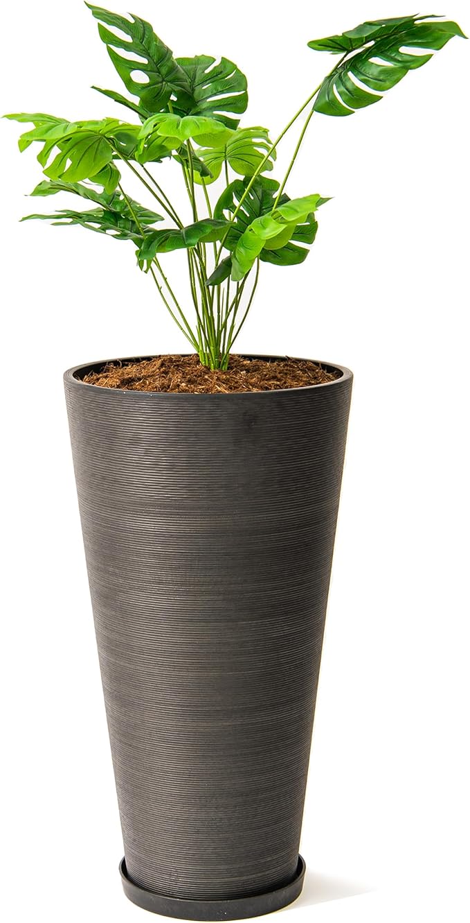 XBrand Modern 28-Inch Tall Round Planter, Modern Tapered Planter Perfect for Indoor & Outdoor Planter, Patio Décor, Black