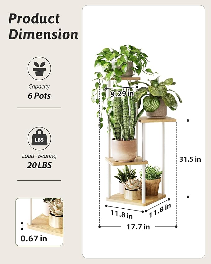 GENTINGBRO Tall Plant Stand Indoor 4 Tiered Plant Shelf for Multiple Plants Coner Shelf Stand Wood Plant Stand Metal Shelving for Living Room Bedroom Balcony Patio White