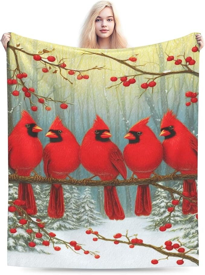 Cardinal Throw Blanket Red Bird Blanket Cardinal Soft Cozy Fleece Fuzzy Stuffed Plush Flannel Gifts for Girls Women Boys Kids Adults 40''x50''