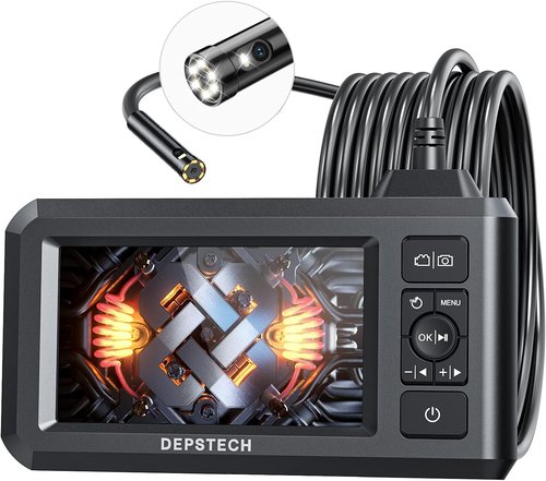 DEPSTECH Dual Lens Endoscope - 1080P Waterproof Borescope Inspection Camera | 4.3" LCD, 16.5FT Cable, 32GB Card