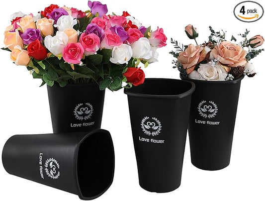 11.93 Inch Black Plastic Flower Buckets, 4 Pack Display Buckets for Home, Hotel, Flower Shop