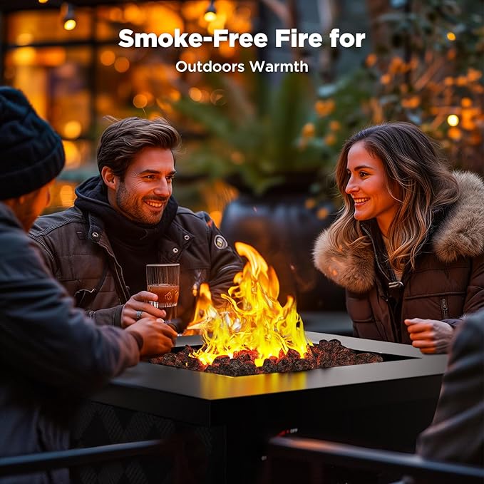 Ciays Propane Fire Pit Table, 32Inch Gas Outdoor Fire Pit Table CSA-Certified for Outside Patio with Lava Rocks, Add Warmth and Ambience to Parties, Backyard, Garden, 50,000 BTU