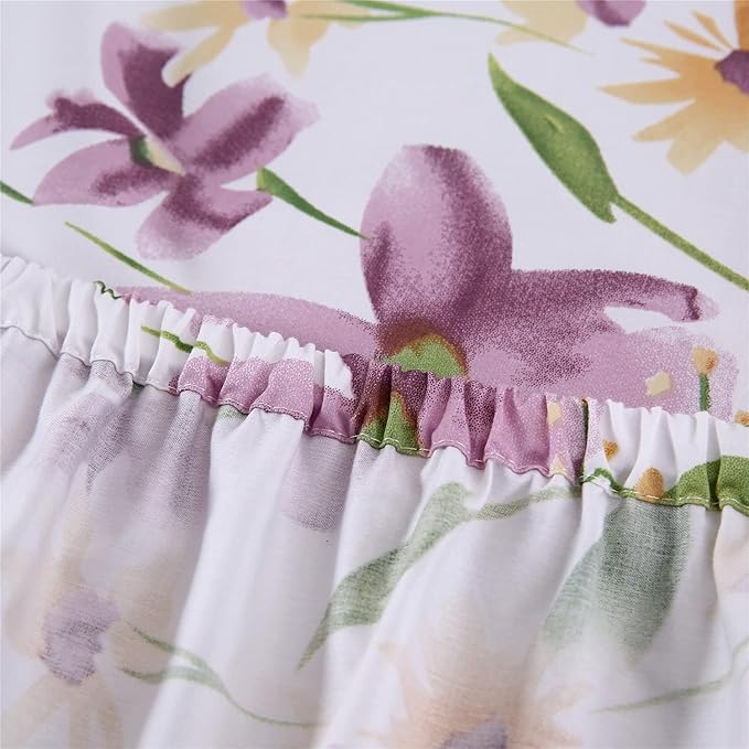 RYNGHIPY Cotton Floral Bed Sheet Set Queen Size Botanical Flowers Print Bedding Shabby Garden Floral Bed Sheets