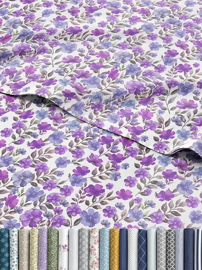 Floral Sheets - Purple Floral Bed Sheet Set - 1 Flat, 1 Fitted & 2 Pillowcases w/ Deep Pockets - Comfy, Wrinkle & Fade Free Boho Botanical Bedding - Ultra-Soft, Breathable & Cooling - Queen Size New