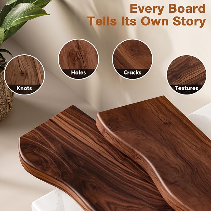 Floating Shelves for Wall 24 Inch Wooden Floating Shelves Live Edge Shelf with Unique Natural Grain Wall Mounted Rustic Pine Wood Shelf for Living Room Bedroom Kitchen Bathroom (Walnut Brown)