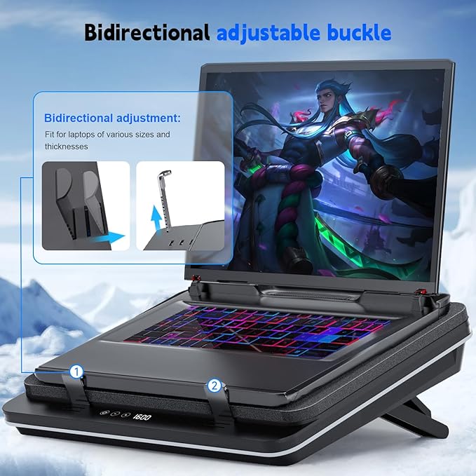 IETS GT600 Laptop Cooling Pad Equipped Gigantic Turbo-Fan（5.5inch Diameter）,Sealed Foam for Rapid Cooling Gaming Laptop,14.1-19.3 inch Laptop Cooler with Adjustable Brackets,Dust Filter,Touch Start