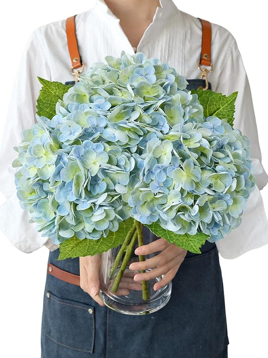 Light Blue Artificial Hydrangea Flowers, 3Pcs 21” Latex Real Touch Flowers, Faux Silk Flowers Fake Hydrangeas with Stems for Bouquet Table Centerpieces Halloween