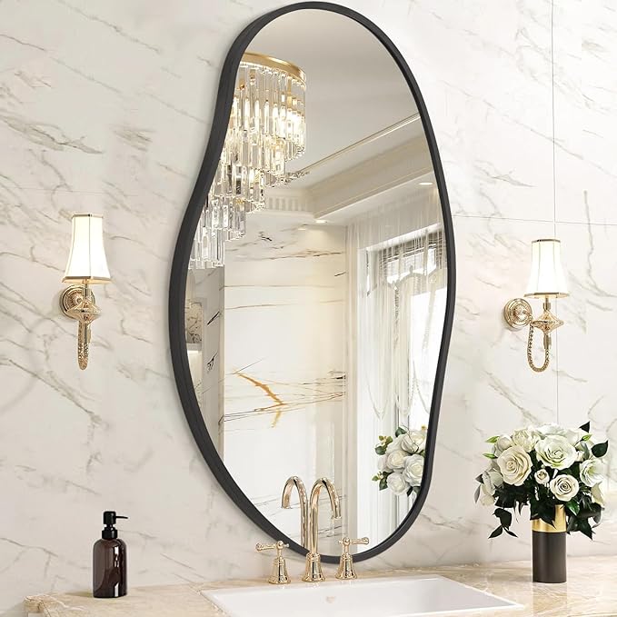 Irregular Wall Mirror, Black Wall Mirrors Decorative 30"x18" Asymmetrical Bathroom Mirrors Aluminum Alloy Frame for Bedroom, Living Room, Cloakroom, Entryway Large