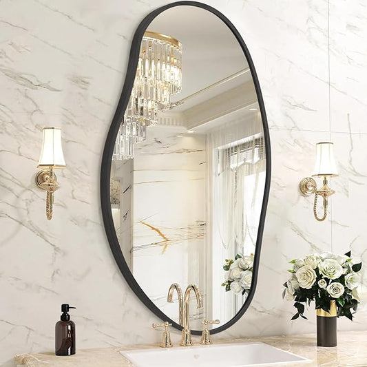 Irregular Wall Mirror, Black Wall Mirrors Decorative 30"x18" Asymmetrical Bathroom Mirrors Aluminum Alloy Frame for Bedroom, Living Room, Cloakroom, Entryway Large