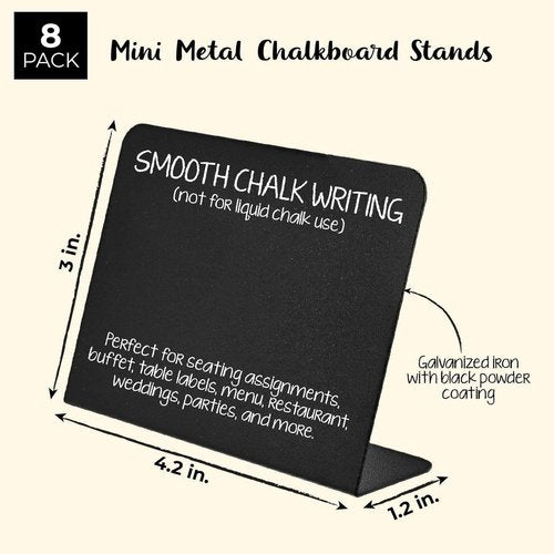 Juvale Metal Tabletop Chalkboard Signs - Galvanized Iron Menu Stands - 3"x4.2", Black, Pack of 8