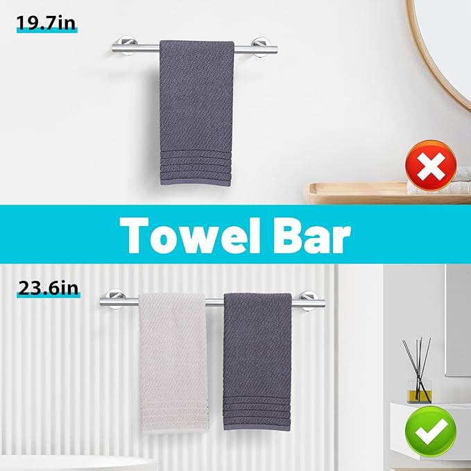 Chrome Bathroom Hardware Set, 4 Pieces Towel Bar Towel Holder Set Includes Towel Bar, Toilet Paper Holder,Towel Ring and Towel Hook Wall Mount Bathroom Accessories Towel Racks for Bathroom