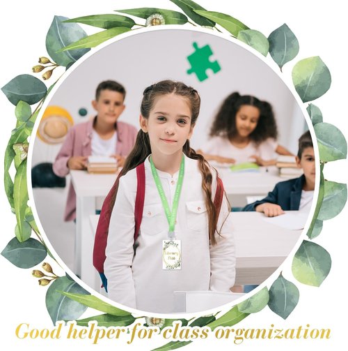 Skiennix 8 Set PVC Hall Pass Lanyards - Durable Eucalyptus Design for School & Office Use