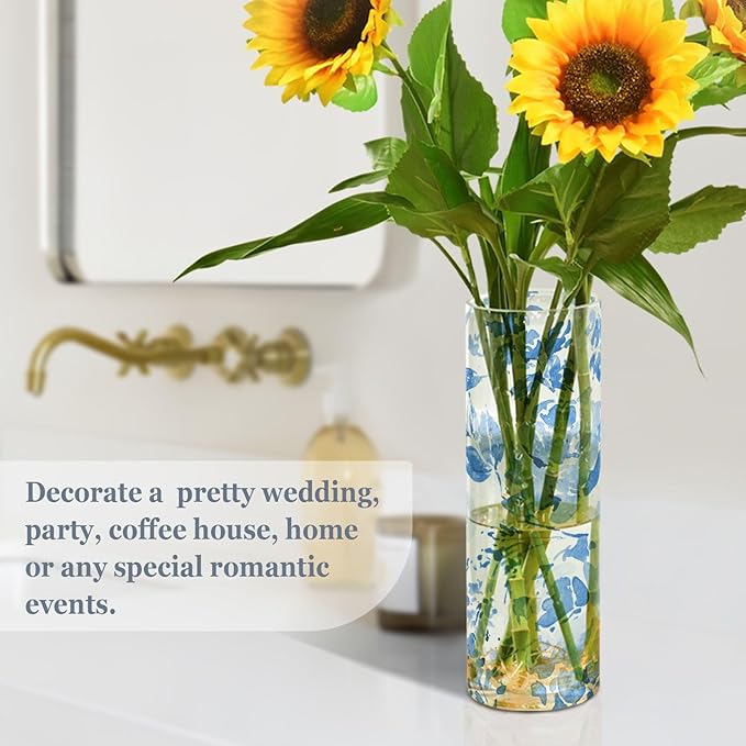 Vase Plastic Vase Elegant Cylinder Flower Vase Shatterproof Decorative Centerpiece for Home Table Office Weddings Events (11.8 x 3.9 in)