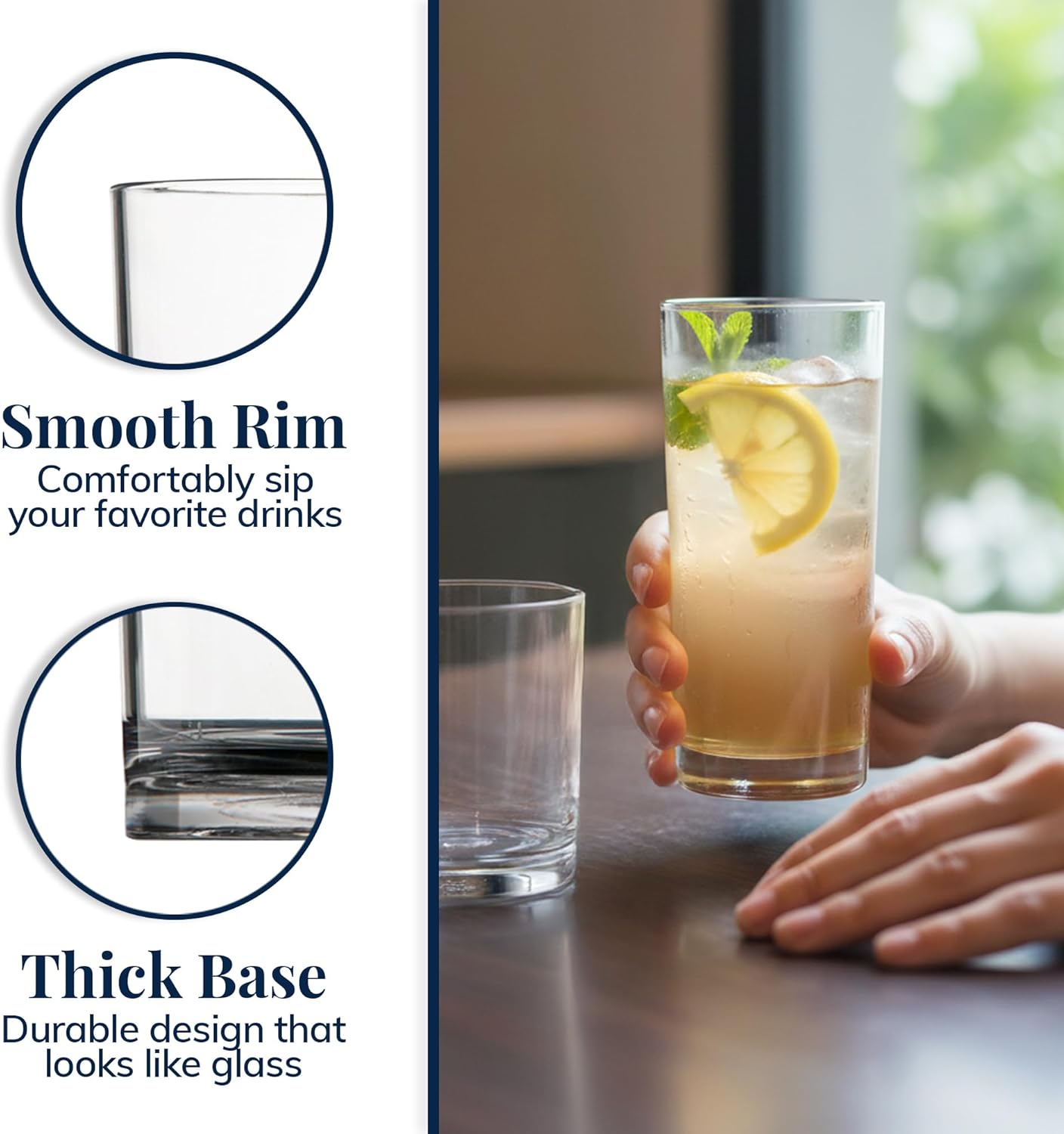 US Acrylic Drinking Glasses Set - 12oz Rocks & 16oz Water Cups | BPA-Free, Reusable & Dishwasher Safe