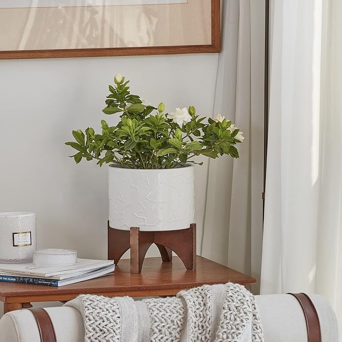 LA JOLIE MUSE Plant-Pots Flower Pots, 8 Inch Plant Pot Ceramic Planter with Stand Planters for Indoor Plants