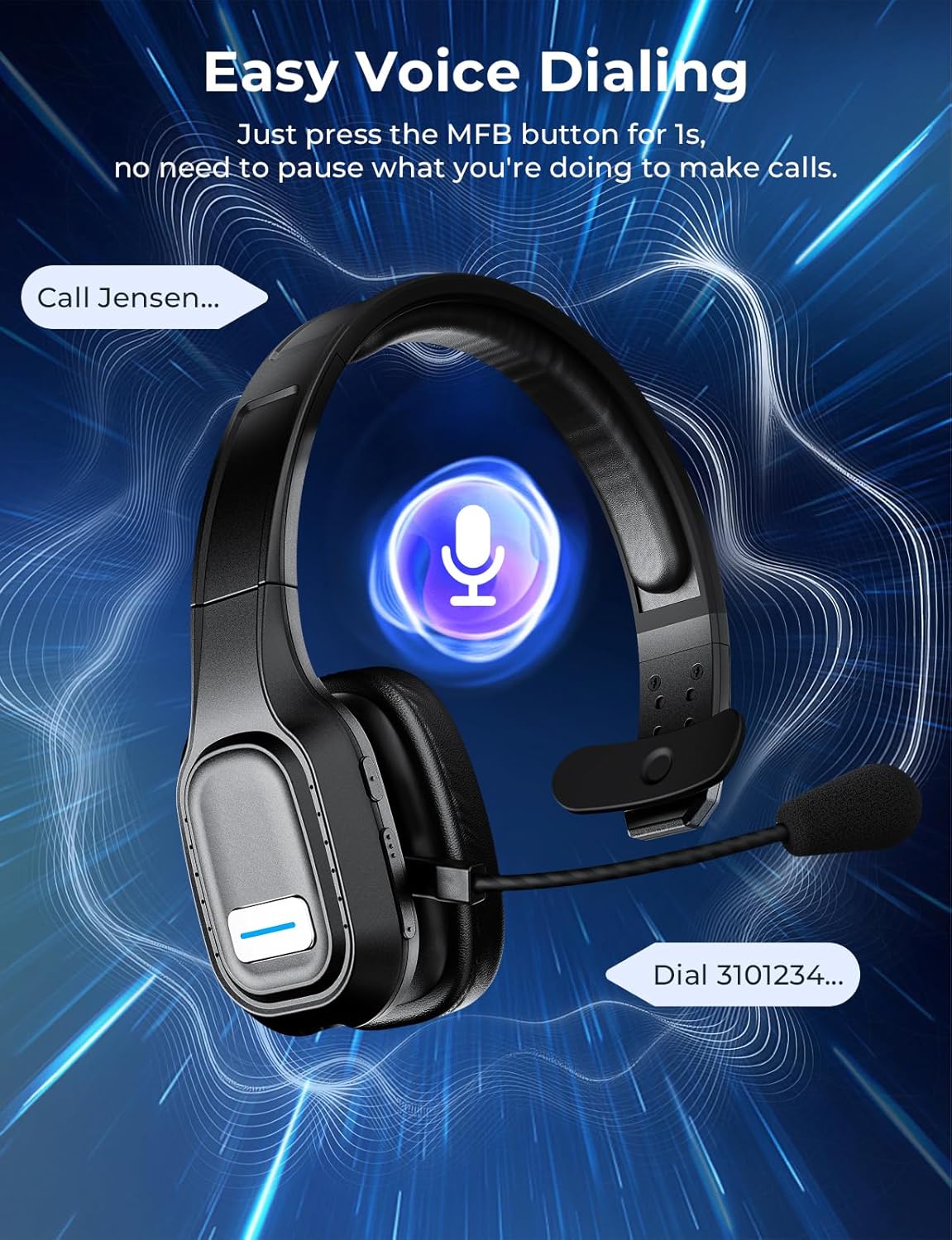 Skiennix Bluetooth Headset - 60 Hours Noise-Canceling Wireless Headphones with Mic & Mute | Ideal for Truck Drivers & Office Use
