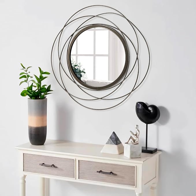 Wall Mirror Mounted Round Decorative Mirrors with Iron Metal Wire Frame Mirror for Wall, Home Decorative Bathroom Vanity, Living Room or Bedroom Large 20”