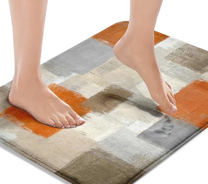 Britimes Bath Mat for Bathroom No Slip Orange Gray Abstract Graffiti Geometric Cover Floor Rug Carpets Floor Mat Bathroom Decorations 18x30 inches for Kitchen Bedroom