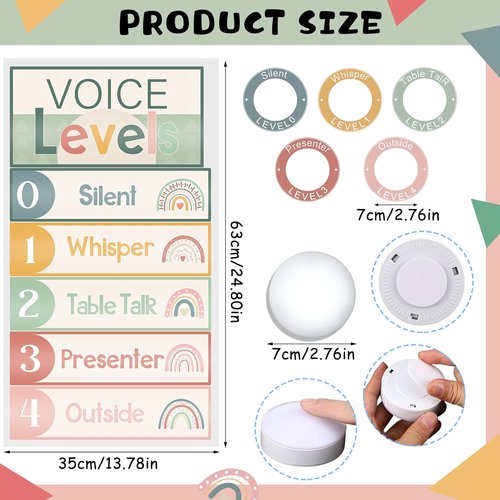 Glooglitter LED Tap Light - 5 Pcs School Push Light & Voice Level Poster Stickers | Classroom Rules Sign