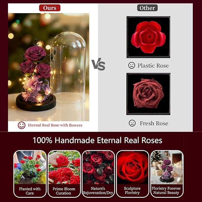 Birthday Gifts for Women Mom Fresh Flowers for Delivery Prime Forever Preserved Rose in Glass Dome Gifts for Her Girlfriend Grandma Daughter Wife Valentines Mothers Day Christmas Anniversary-Purple ﻿