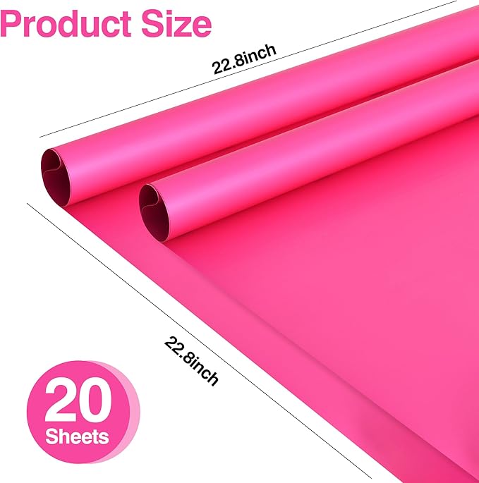 BEISHIDA 20 PCS Hot Pink Floral Wrapping Paper-Matte Waterproof Flower Wrapping Paper Bouquet for Florist Supplies, DIY Crafts, Gift Packaging, Wedding, Birthday Gift