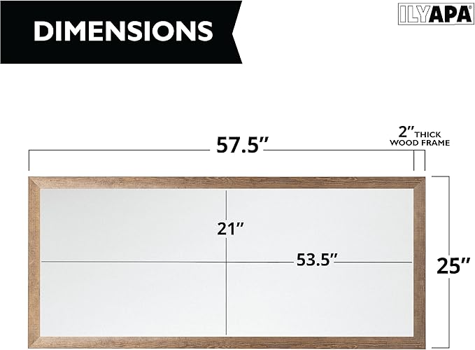 Ilyapa Extra Large Dry Erase Board for Wall - Wood Framed Magnetic White Board - 58 x 25 Inches Decorative Wall Hanging Menu Whiteboard - Brown