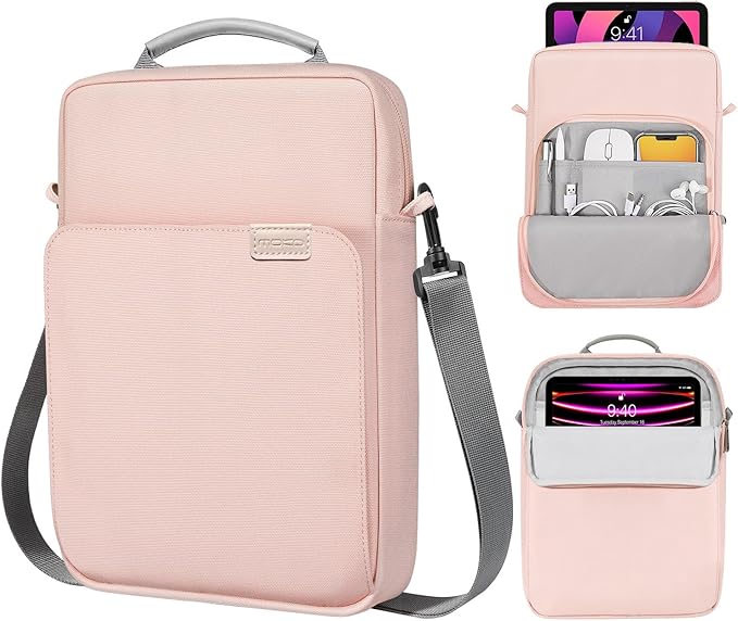 MoKo 12.9 Inch Tablet Sleeve Bag, Fits with 13 Inch New iPad Pro M4 & Air M2 2024,iPad Pro 12.9 M2&M1,Surface Laptop Go 12.4,Galaxy Tab S8+/S9+ 12.4,Handle Carrying Case with Shoulder Strap, Pink