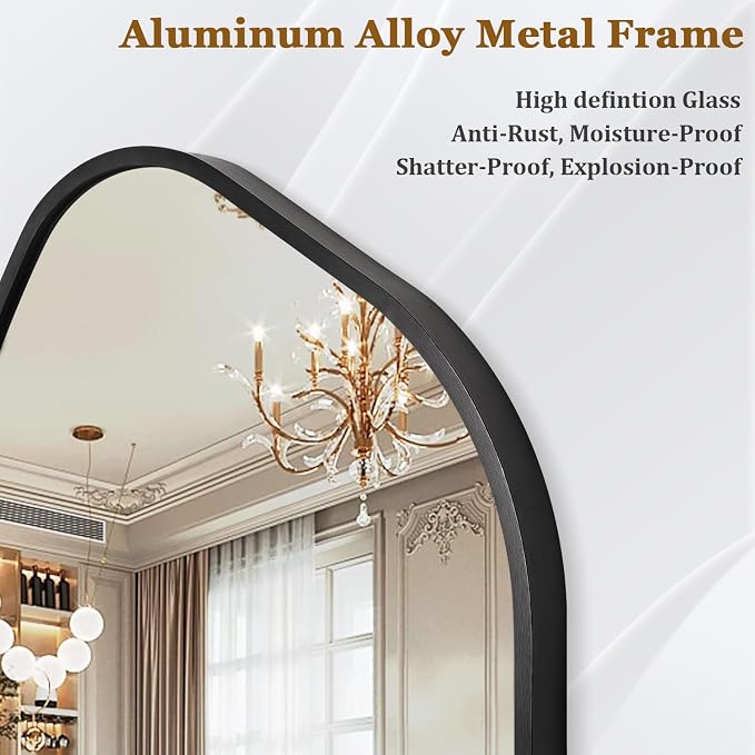 Irregcular Wall Mirror 20"x16" Black Asymmetrical Bathroom Mirror Metal Framed Modern Decorative Vanity Mirrors for Bedroom Living Room Entryway