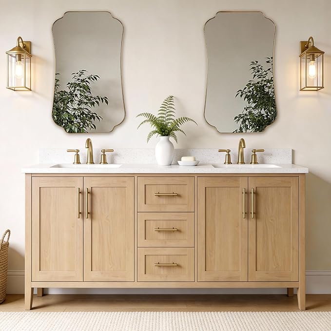 ANDY STAR 24"x40" Gold Mirror, Brushed Brass Scalloped Wall Mirror, Bathroom Wall Mirror with Stainless Steel Metal Framed Ideal for Bedroom, Hallway