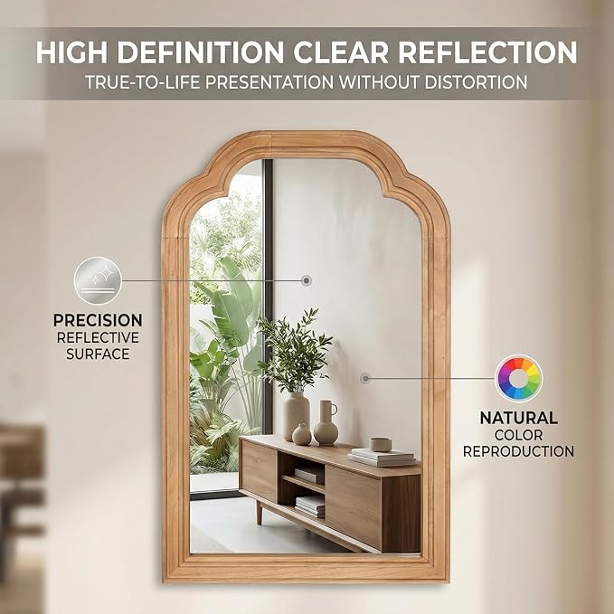 Wood Bathroom Mirror for Wall, 24 x 16 Inch Decorative Wall Mirror with Rustic Wooden Frame for Living Room, Vanity, Bedroom, Entryway, Farmhouse