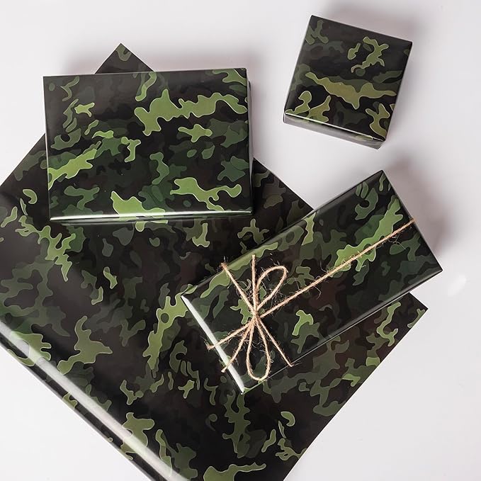 Altarho Camo Wrapping Paper Rolls for Men Kids Boys Camouflage Army Birthday Gift Wrap Sheets for Baby Shower Christmas Camping Themed Party Decoration Total 28.5sq.ft