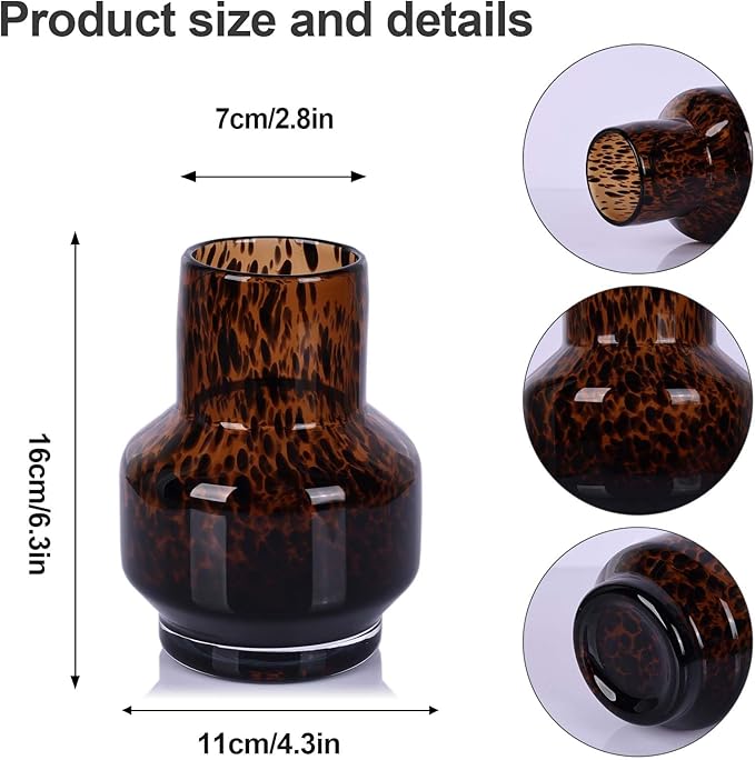 Amber Vase – Brown Glass, Modern Clear Glass Vase with Wide Mouth for Flowers, Decorative Bottles for Home Decor, Farmhouse Centerpiece, Round Art Glass Vase for Living Room, Kitchen, Office (S)