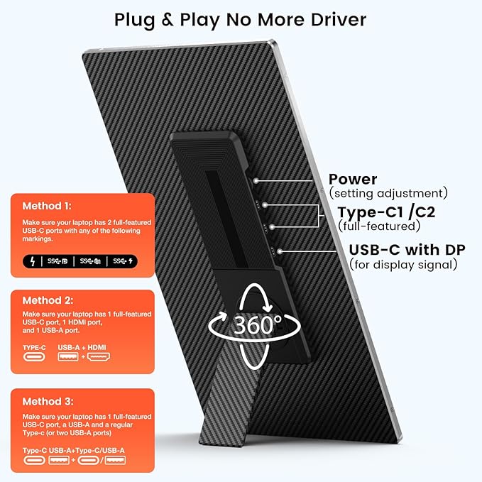 UK BONITOYS 15.6" Laptop Screen Extender, 1080P FHD Laptop Monitor Extender with 120% sRGB, 235°Rotation Detachable Dual Monitor, Plug & Play, Triple Screen Compatible with Windows, Mac, Chrome