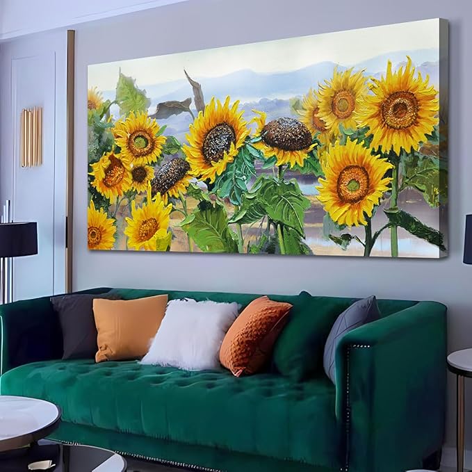 Ardemy Sunflower Wall Art Canvas Flower Yellow Picture Floral Landscape Painting for Living Room, Nature Extra Large Framed Artwork Bedroom Dining Room Home Office Wall Decor 58"x29"