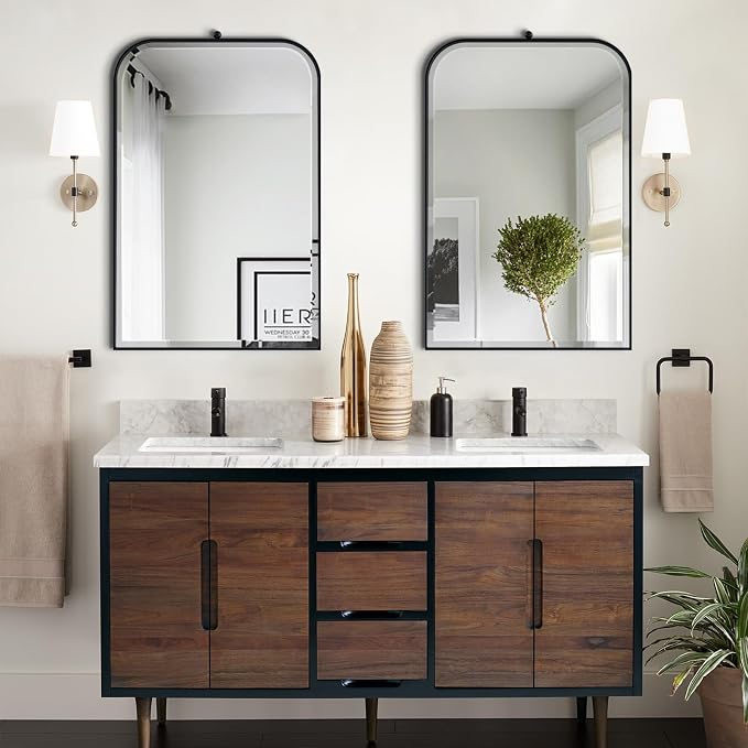 POZINO Rectangle Beveled Mirror, 24"x38" Bathroom Mirror for Over Sink, Modern Vanity Mirrors with Stainless Steel Frame, Black Oblong Wall Mirrors for Living Room Bedroom Entryway Fireplace