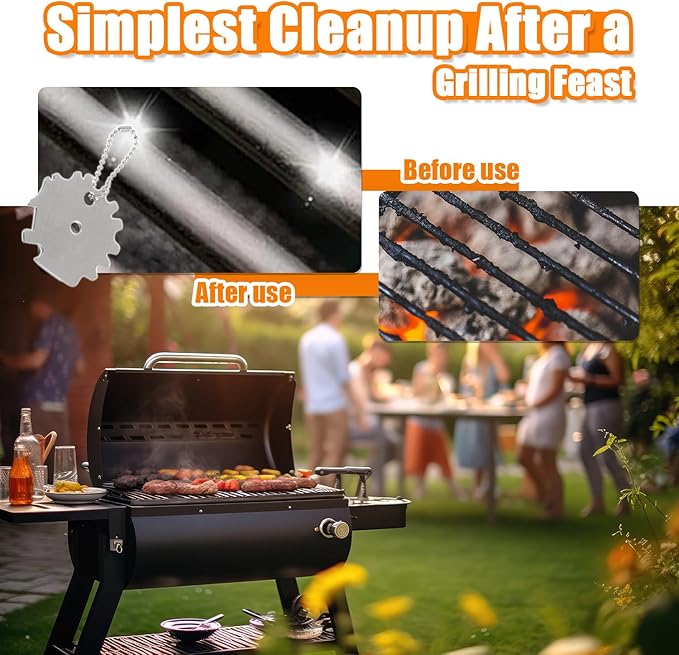 HUAREW 6 Piece Pellet Grill Ash Cleaning Kit, Includes 1 Dust Scoop, 1 Soft Bristle Brush, 1 Flat Scraper, 1 3D Scraper, 2 Hook