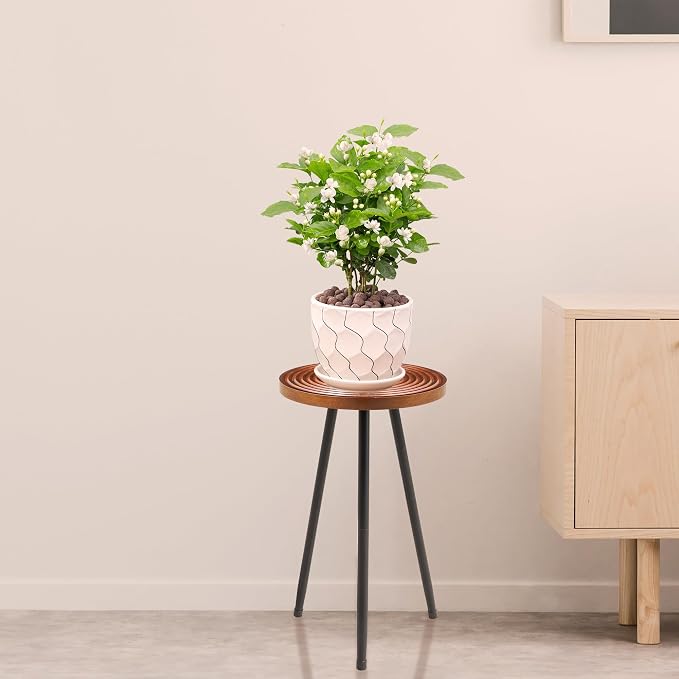 Lawn Social Tall Plant Stand Indoor, 20" Mid Century Modern Plant Table, Wood & Metal Plant Holder for Flower Pots, Round Small Side Table for Living Room Bedroom Balcony Decor, Walnut (11.4"x20")