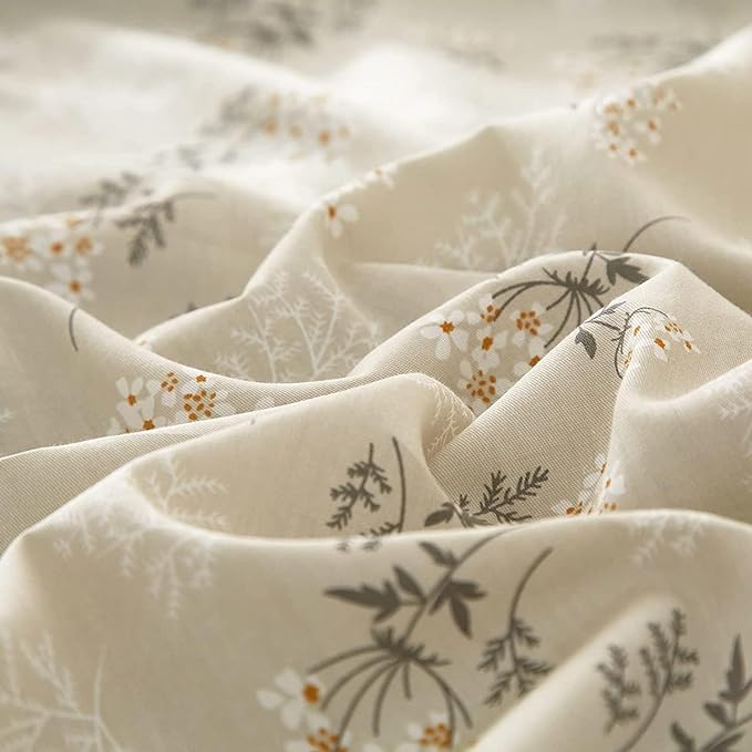LifeTB Boho Floral Duvet Cover Twin XL Cotton Aesthetic Floral Bedding Sets Vintage Garden Floral Comforter Cover Beige Sage Green Floral Botanical Duvet Cover with Zipper Closure 4 Ties